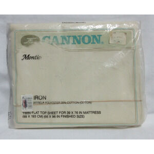 Vintage CANNON MONTICELLO Off White Twin No Iron Flat Sheet NOS USA 39x76"